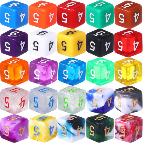 TecUnite 25 Pieces Polyhedral Dice Set with Black Pouch for Table Games (Bright Color, 6 Sides)