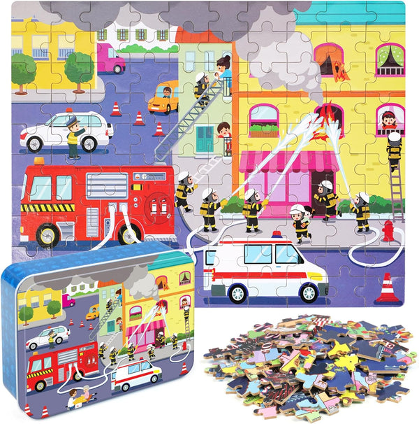 LELEMON 100 Pieces Jigsaw Puzzles in a Metal Box for Kids Age