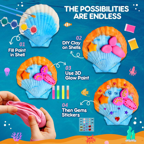 Summer 6 7 8 9 10 11 12+ EPUMP Sea Shell Painting Kit for Kids - Glow in the Dark Beach Toys and Crafts, Arts