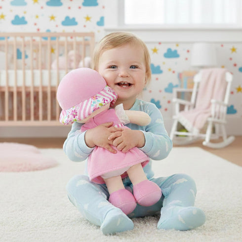 12" 1 2 3 June Garden Soft Dolly Emilia - Stuffed Soft Baby Doll Gift for Year Old Girls - Pink Dress