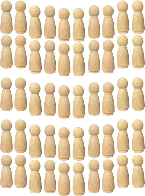 50 Pack Wood Peg Dolls Unfinished Wooden People Craft Blank Family Figures 3/4 x 2 inch