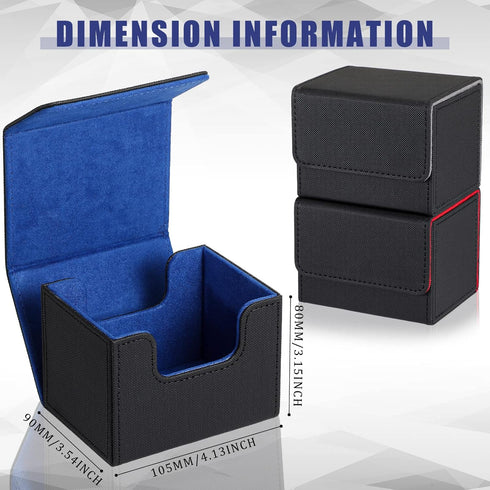 Weewooday 3 Pieces Leather Deck Card Boxes Cards Deck Game Box for 100 Plus Cards Compatible with MTG (Black, Black Red, Black Blue, Horizontal)