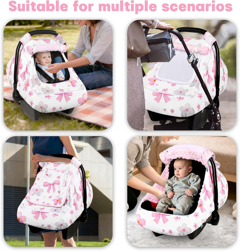 Hooyax Baby Car Seat Cover with Dual Zipper, Extra Large Mesh Window Carseat Canopy, All-Season Weather Protection