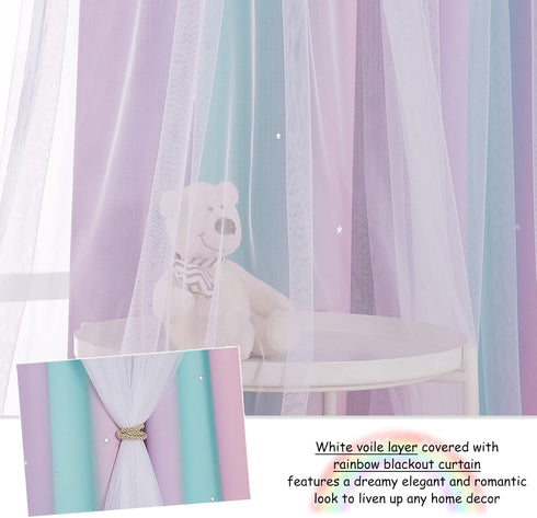 W52 L84) NICETOWN Baby Room Decor, White Gauze & Blackout Drapes Assembled, Star Cut Romantic and Colorful Curtains