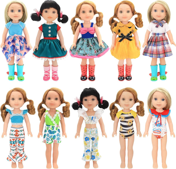 SOTOGO 10 Sets American Wellie Doll Clothes Outfits for 14 to 14.5 Inch Dolls, Dresses, Pajamas, Swimsuit