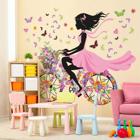 DEKOSH Girl Wall Decals for Kids Room, Butterflies and Flowers Wall Art Stickers for Nursery Decor