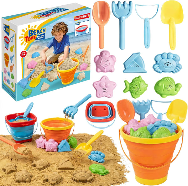 Cozycharm Beach Sand Toys Set for Toddlers, Portable Travel Beach Toys with 2