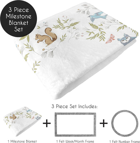 Sweet Jojo Designs Woodland Animal Toile Boy Girl Milestone Blanket Monthly Newborn First Year Growth Mat Baby Shower