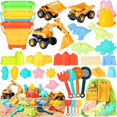 Beach Toys for Kids 35PCS Sand Toys with 3 Collapsible Bucket,3 Dump