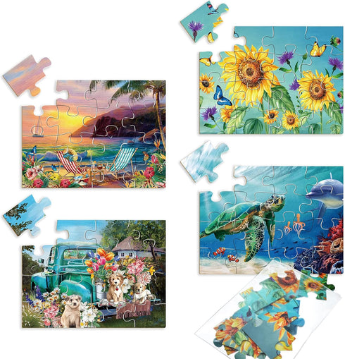 Kathfly 4 Pack 16 Large Piece Jigsaw Puzzles for Dementia, Alzheimer's Products for Elderly Seniors with Storage Bag