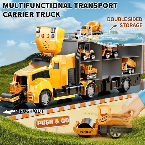 NIPLOOOW Set Set 3 4 5 6 3-4 3-9 Construction Trucks Toy with Play Mat, Carrier Truck Play Vehicles for Years Old Boys