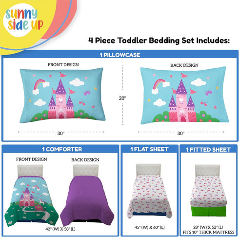 Set 4 Set Sunny Side Up Magic Castle Toddler Comforter - Piece Preschool Bedding Includes Comforter, Sheets & Pillow
