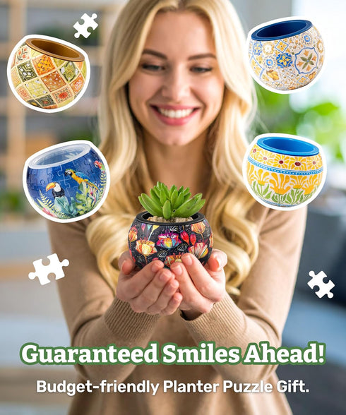 3D Puzzle Planter 80 Pieces - Flower Pot for Bird of Paradise, Home Decor for Indoor Cactus and Succulents