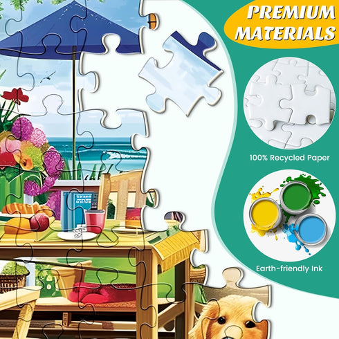 2 Pack 300 8-10 10-12,Glossy Gift,20.5x15 Piece Puzzle for Adults, Garden Dogs Seaside Porch Jigsaw Puzzle