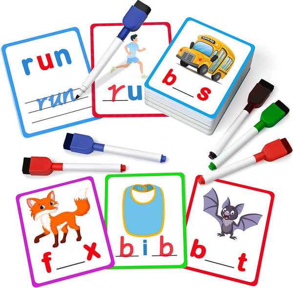 100 Short Vowel Spelling Flashcards, Handwriting Cards to Learn CVC Sight Words for Kindergarten Learning Activities,