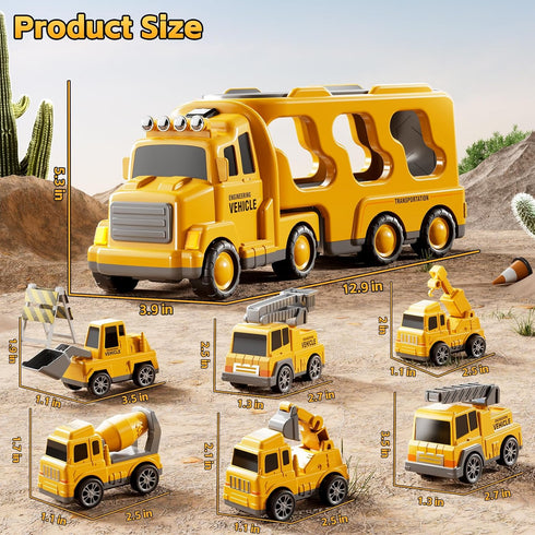 2 3 4 5 7-in-1 1-3 3-5, Set 3-9 Construction Trucks Toys for Years Old Boys - Carrier Transport Vehicle Trucks for Kids