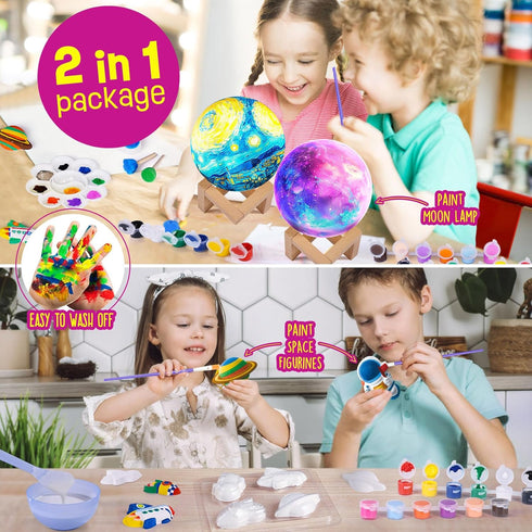 Paint Your Own Moon Lamp Kit, DIY 3D Space Moon Night Light, Art Supplies for Kids Ages 8-12, Birthday Gift
