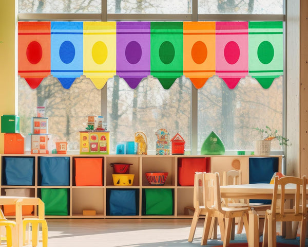 Cosblank 8 Pcs Rainbow Curtains - Cartoon Crayon & Pencil Design, Colorful &