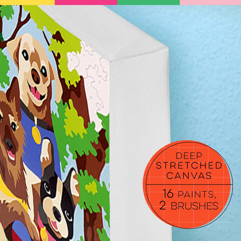 8+ Set 16 2 Bright Stripes iHeartArt Paint by Numbers Kit for Kids Ages | Dogs Day Out Theme | Art with Framed Canvas