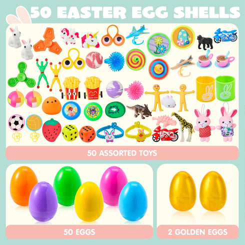 50 48 2 JOYIN Pcs Prefilled Easter Eggs with Toys, Bright Colorful and Pcs Gold Filled Plastic Eggs with Toys