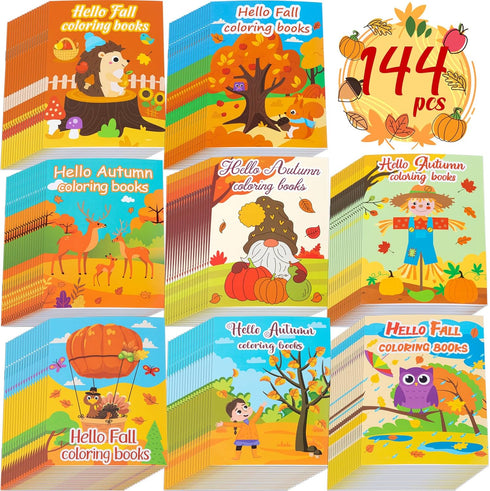 90shine 144PCS Fall Coloring Books for Kids, Thanksgiving Party Favors in Bulk
