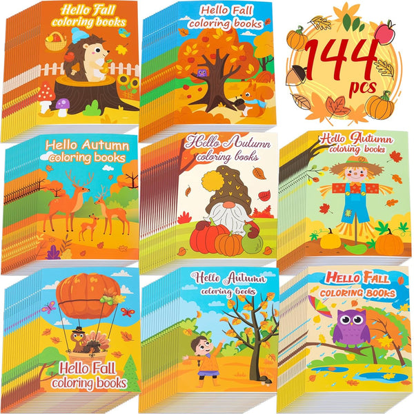 90shine 144PCS Fall Coloring Books for Kids, Thanksgiving Party Favors in Bulk