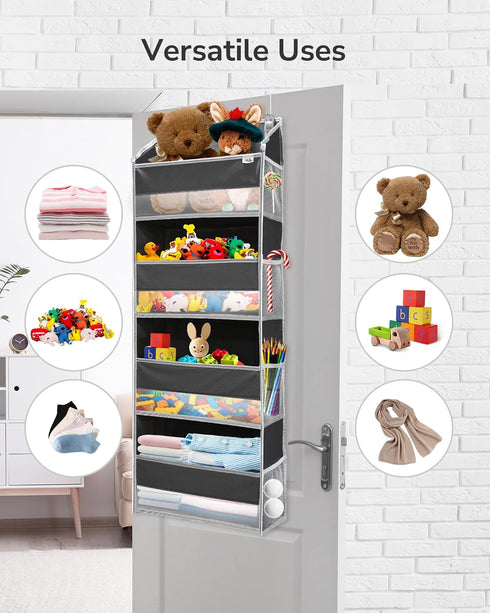ULG 1 Pack Over Door Organizer, 4 Large Pockets and 6 Mesh Side Pockets for Bedroom Nursery Storage (Dark Grey)