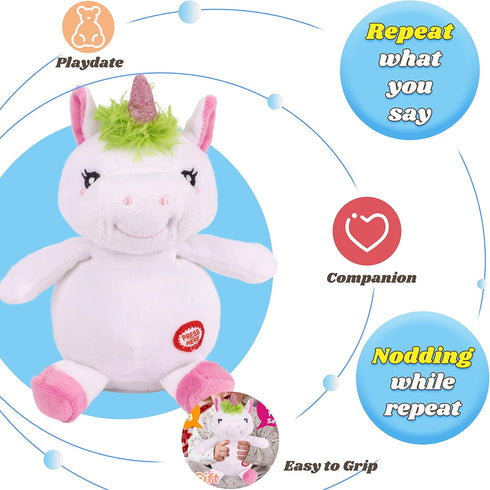 Hopearl Talking Unicorn, Nodding Electric Interactive Toy, Repeats What You Say, Plush Buddy for Toddlers, 7.5''