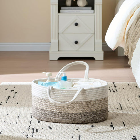 luxury little Diaper Caddy Organizer, Large Cotton Rope Nursery Baby Basket, Changing Table Organizer for Baby Diaper