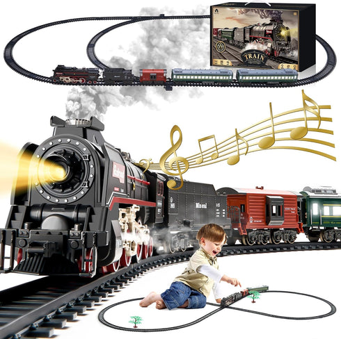 Train Set with More Tracks & Carriages, Luxury Train Toys with Smoke,