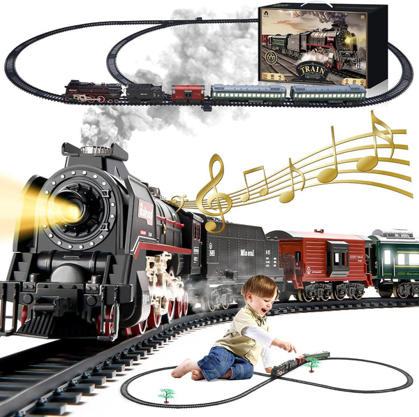 Train Set with More Tracks & Carriages, Luxury Train Toys with Smoke,
