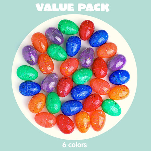 JOYIN 30 Pcs Bright Iridescent Printed Plastic Easter Eggs 3.15" Tall for Hunt, Basket Stuffers, Classroom Prizes