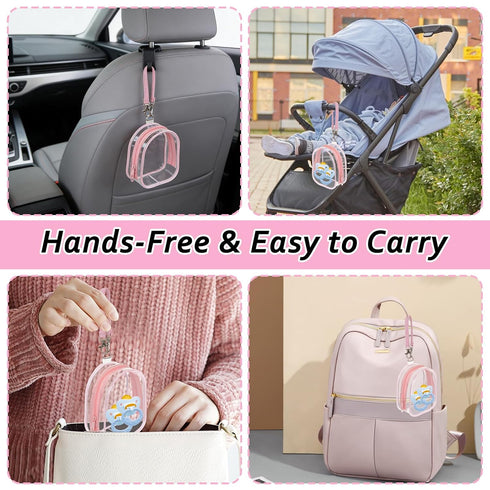 Hlimior 2 Pack Clear Holder Case with Checkered Strap for Pacifier Portable Storage Case for Diaper Bag Essentials