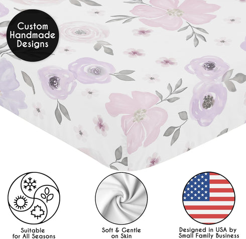 Sweet Jojo Designs Fitted Baby Crib Sheets (Purple/Grey Boho Floral) for Girls, Infant Nursery, Toddler Room - Standard