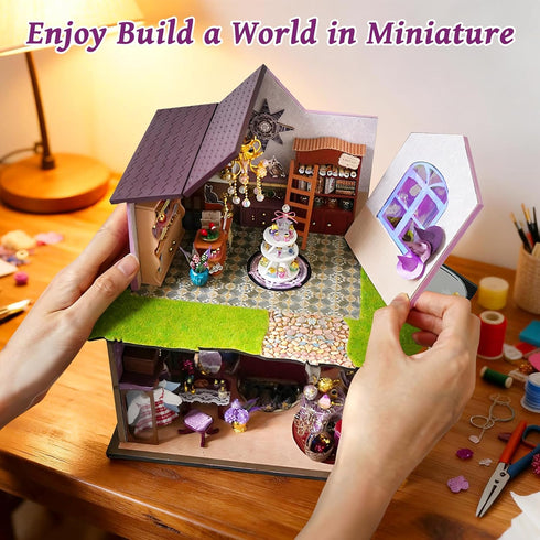 Miniature House Kit, DIY Dollhouse Kits with Lights and Dust Cover, The for Family & Friends, Creative Craft Kit