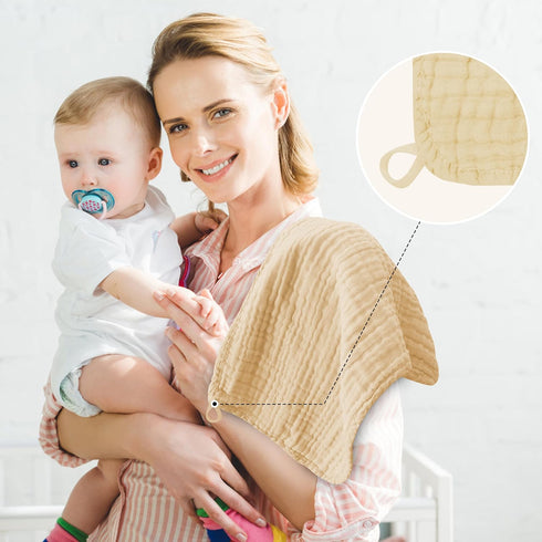 12 Pack Muslin Burp Cloths - Large 20" x 10", Ultra Absorbent 100% Cotton Baby Burp Rags for Boys & Girls, Brown