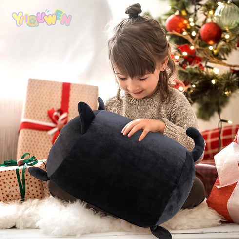 Black Cat Plush Stuffed Animal, Cute Cat with 4 Baby Soft Pillows, Gift for Kids Decor