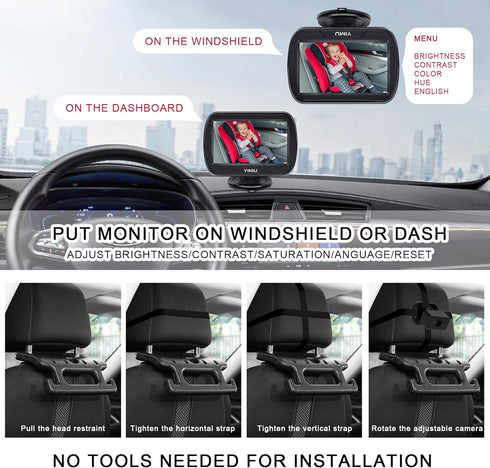 YIMU HD720P 360 4.3 inch (KB41) Rear Seat Baby Car Camera for Backseat, Car Headrest Quick-Install Monitor, Night