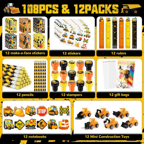96Pcs Set BenLouis Construction Party Favors Excavator Tractor Theme School Stationery Bulk for Kids Construction