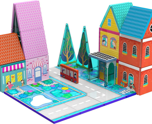 Magnetic Tiles for Kids, Fairytale Town Road Set, Magnetic Blocks Magnet Building