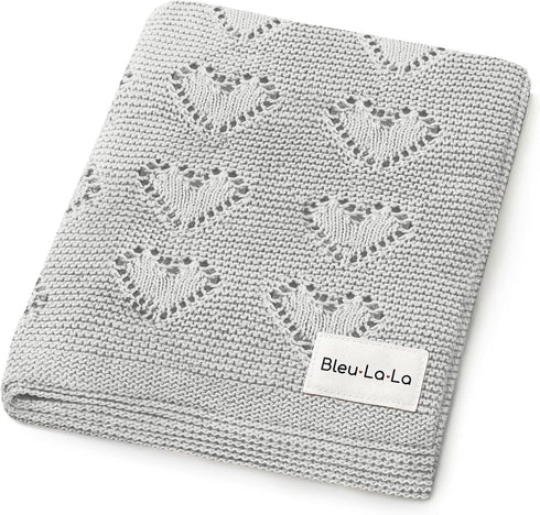 Heirloom Knit Heart Receiving Unisex Blanket for Boys and Girls - 100%