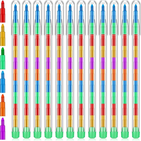 60 Pcs Stacking Crayons - 10 Interchangeable Colors Stackable Buildable Crayons, Rainbow Pencils for Kids, School,