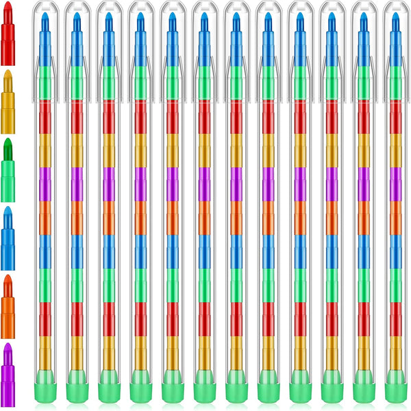 60 Pcs Stacking Crayons - 10 Interchangeable Colors Stackable Buildable Crayons, Rainbow Pencils for Kids, School,