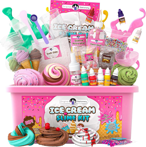 Original Stationery Ice Cream Slime Kit for Girls Toys, DIY Cherry-Scented Slime