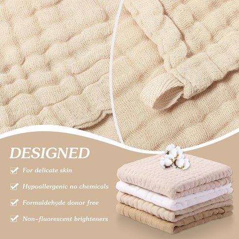 8 12 12 Inch 4 SmoothNovelty Pcs Baby Washcloths for Newborn x Muslin Face Towels Cotton Absorbent for Delicate Skin