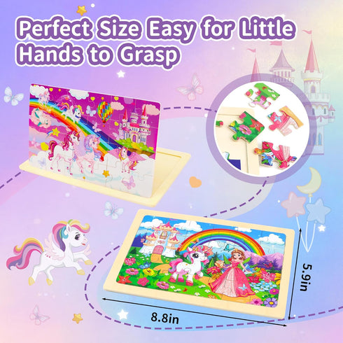 Sticeard 4-6,Unicorn 4 Packs 3-5,24 3 4 5 6 Puzzles for Kids Ages Princess Wooden Jigsaw Puzzles Puzzles for Kids Ages