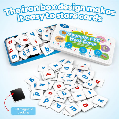 CVC Word Games, Magnetic Letters & Flash Cards, Phonics Games, Alphabet Learning Toys for Kids, Speech Therapy