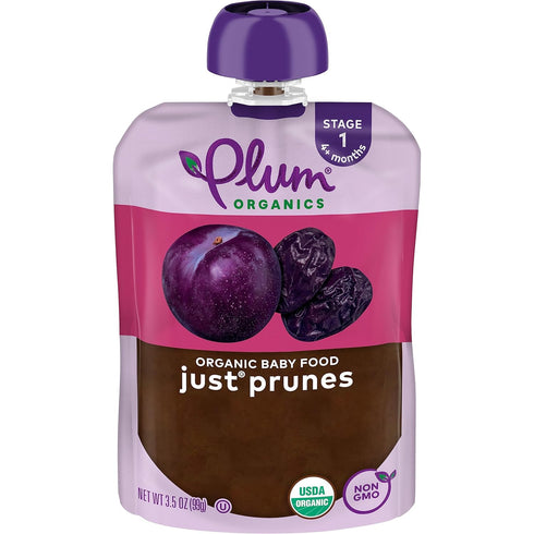 Plum Organics Stage 1 Organic Baby Food Just Prunes 3.5 Ounce Pouch, (Pack of 4) Packaging May Vary