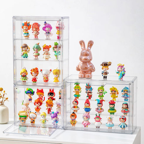 2 Pack 3Tiers Clear Display Case for Figures with Magnetic Door, Acrylic Display Cases for Collectibles, Acrylic