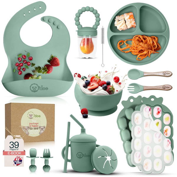 O'doe Baby Weaning Set 15 Pcs Silicone Baby Feeding Set with Suction